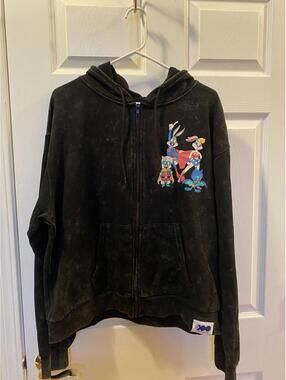 Warner Bros. Looney Tunes Black Wash Zip-Up Hoodie Size XXL
